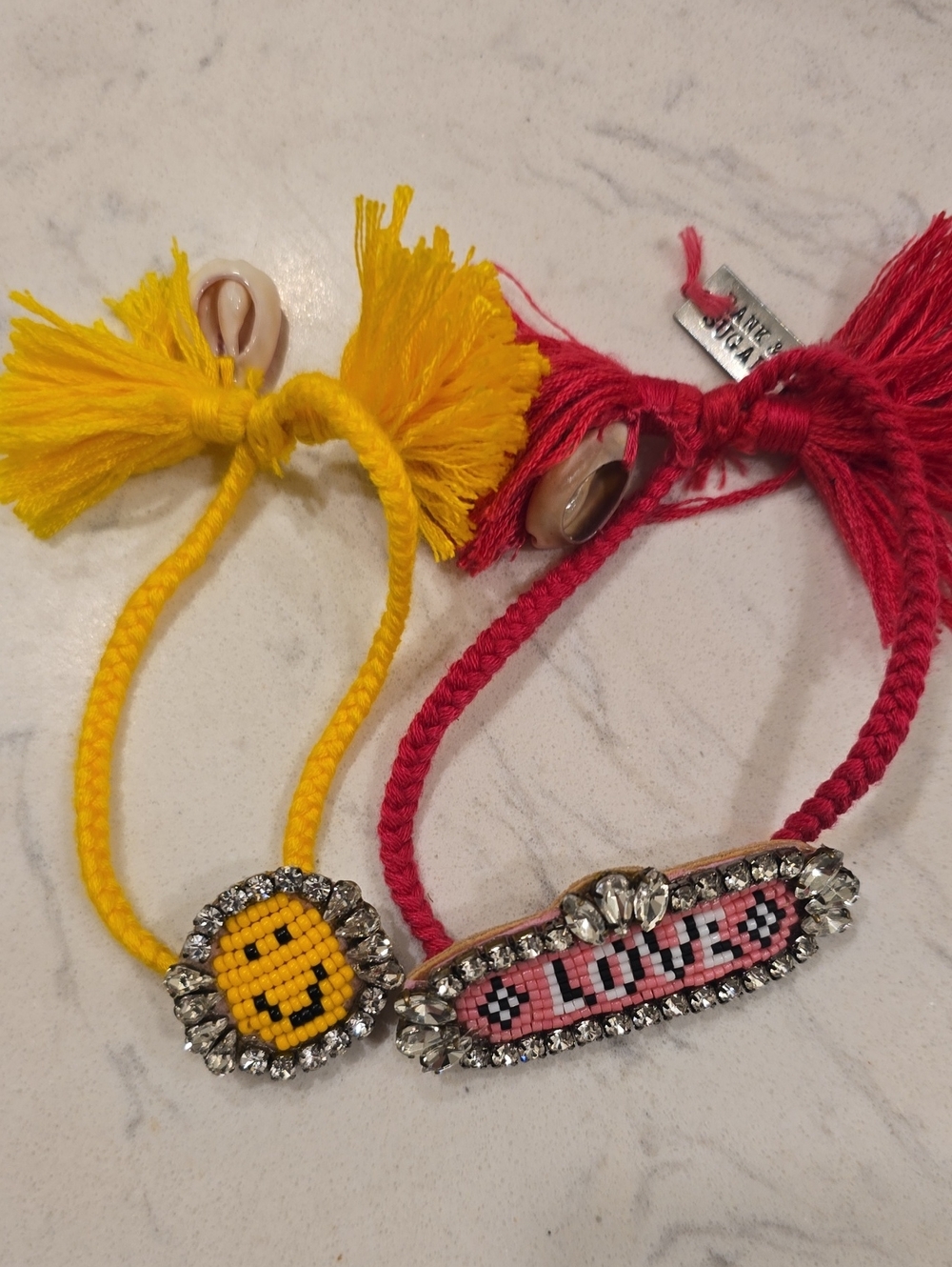 Handmade Kids Beaded Bracelets - Yellow Smile & Pink Love
